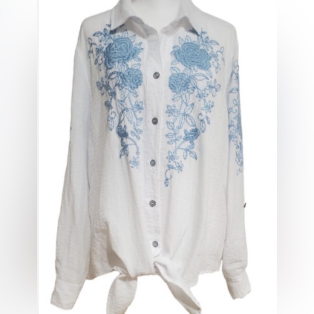 John Mark white tie front blouse